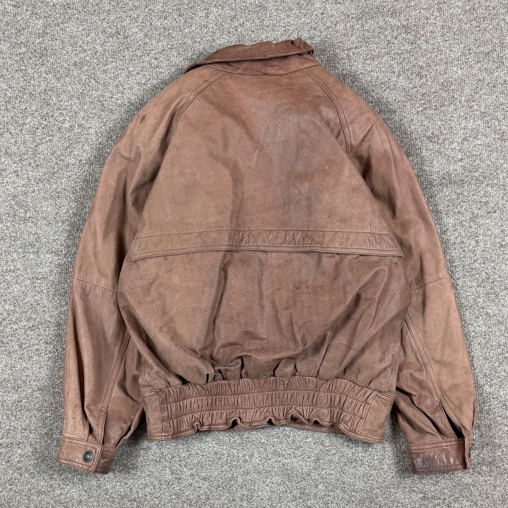 Vintage 90s Wilsons Adventure Bound Brown Genuine Leather Bomber Jacket Womens M - Picture 2 of 11